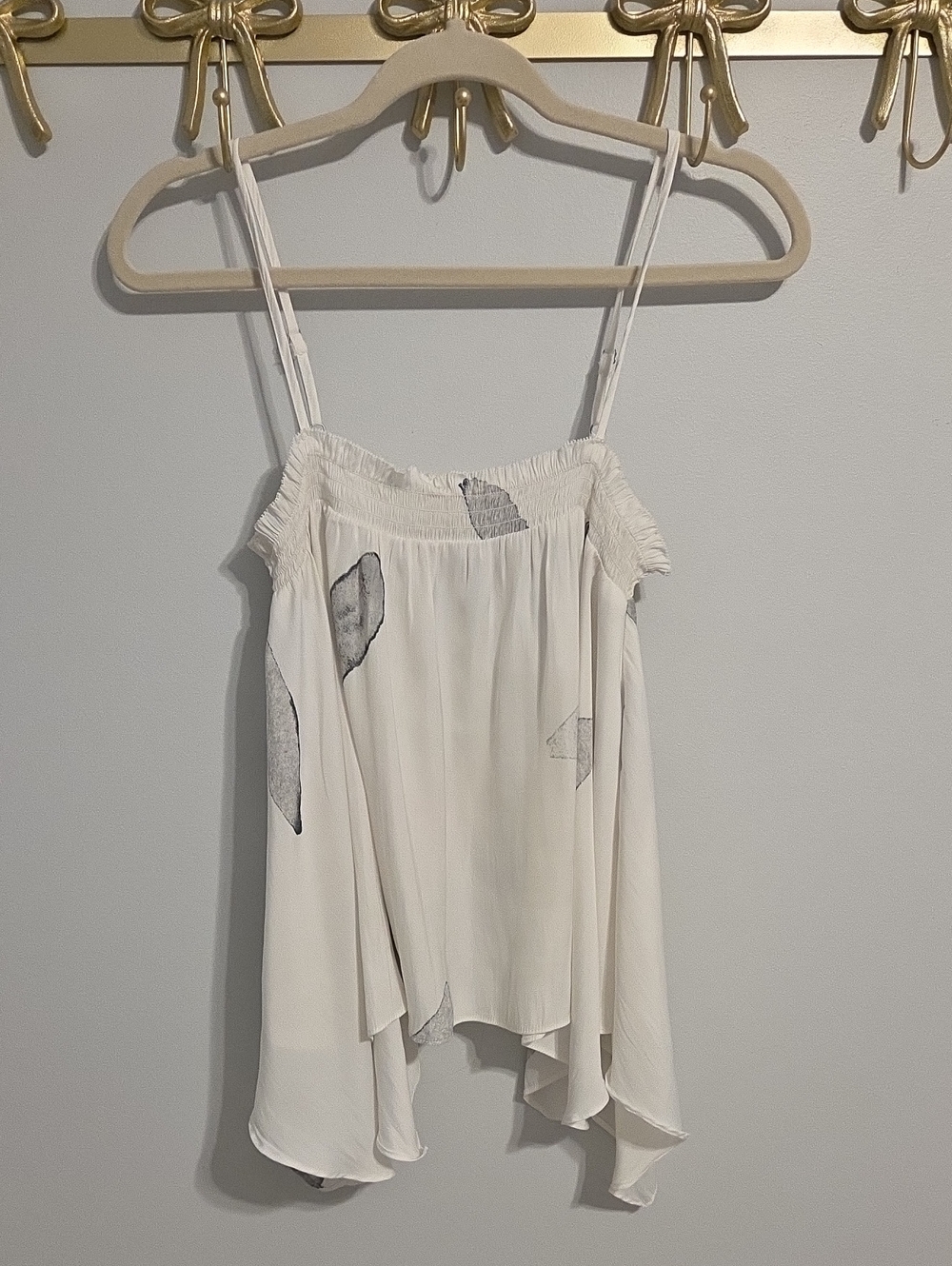White Silky Leaf Print Blouse
